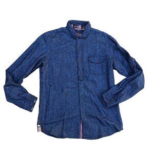FRESH Button Down Flannel Shirt Men's LARGE Blue Long Sleeve Collared​​​​